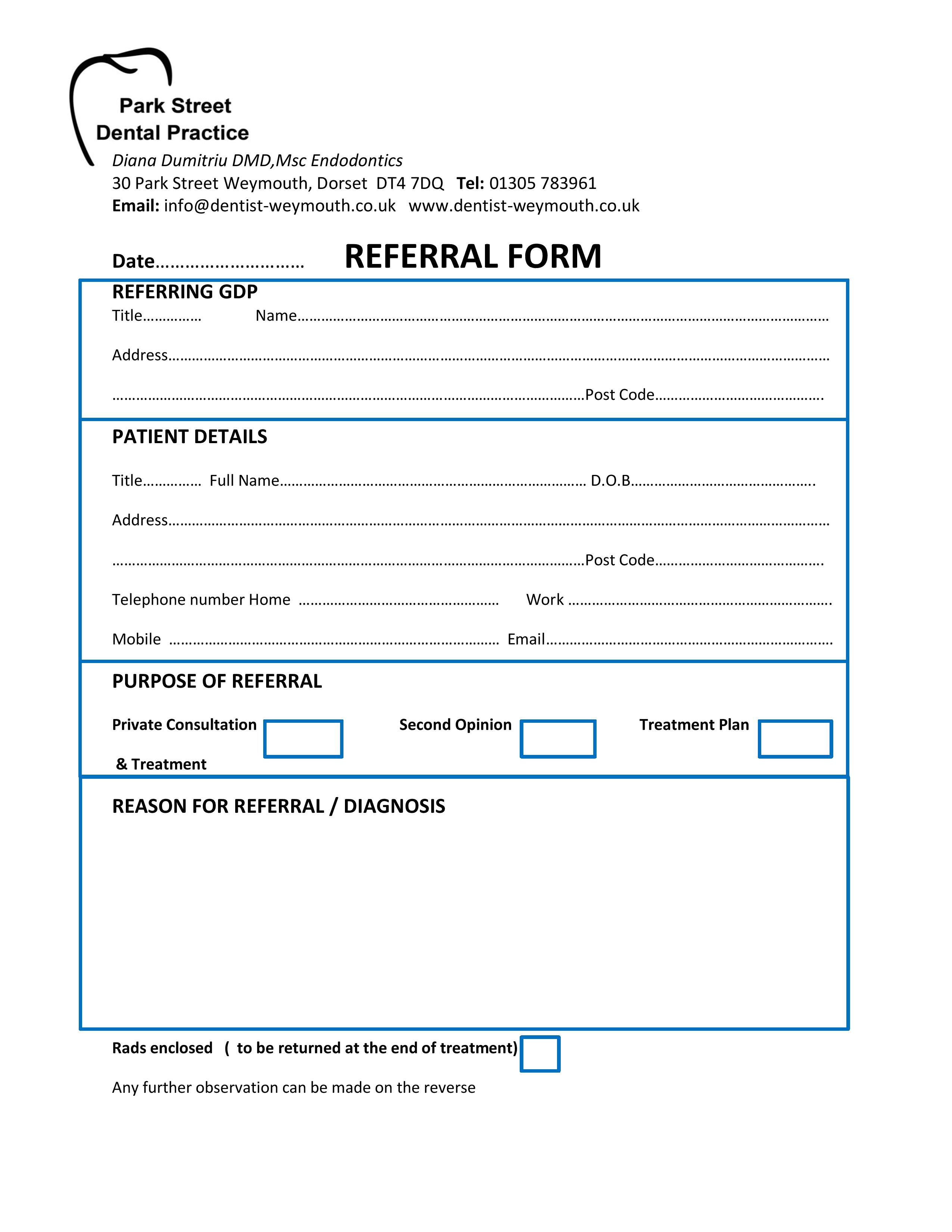 Printable Dental Referral Form Template Printable Templates